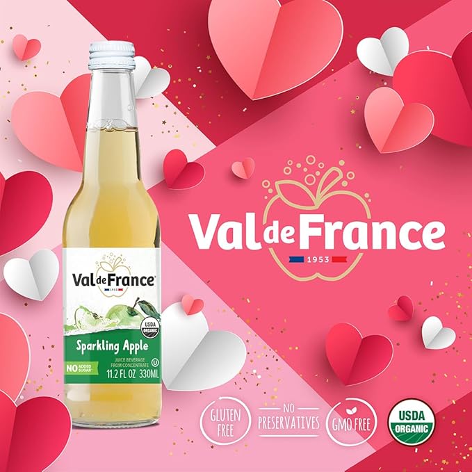 Val de France Non-Alcoholic Reduced Calorie Organic and OU Kosher Sparkling Juice (Apple) 11.2 Fl Oz (Pack of 12)