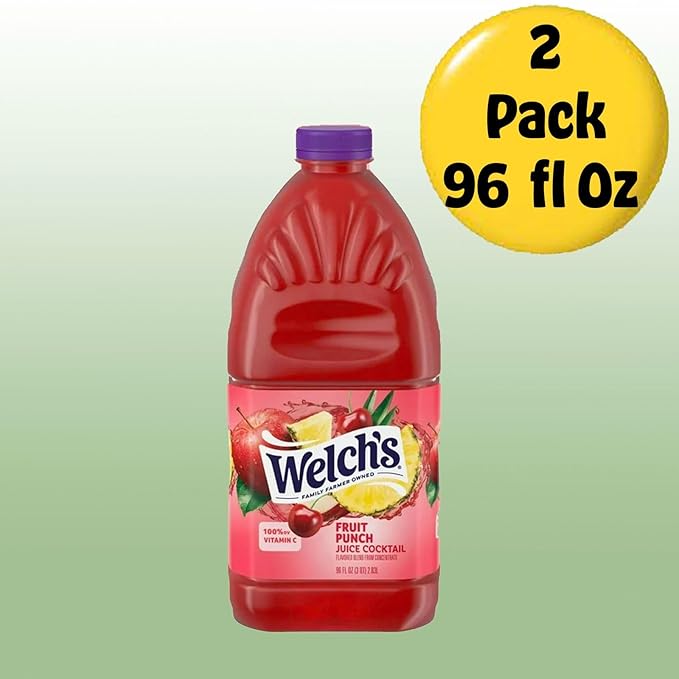 Welch's Juice Drink 96 fl oz Plastic Bottle 2 Pack + 15 Sugarcane Disposable Straws by Kool8shop Infinite Deals (2 Pack Fruit Punch)