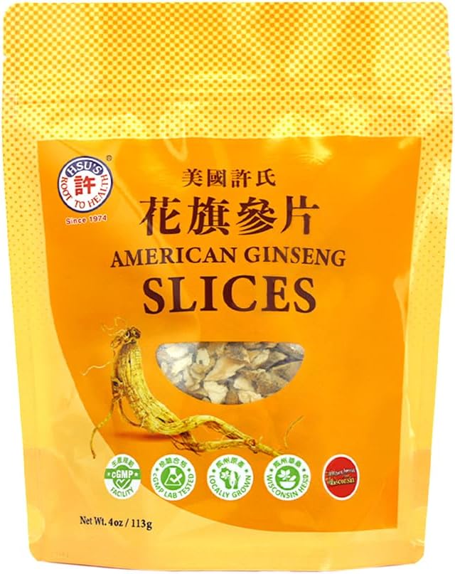 Hsu's SKU 0126MM American Ginseng Slices - Cultivated Whole Root Dried Slices - Medium-Small Mixed Slices | 4oz Bag