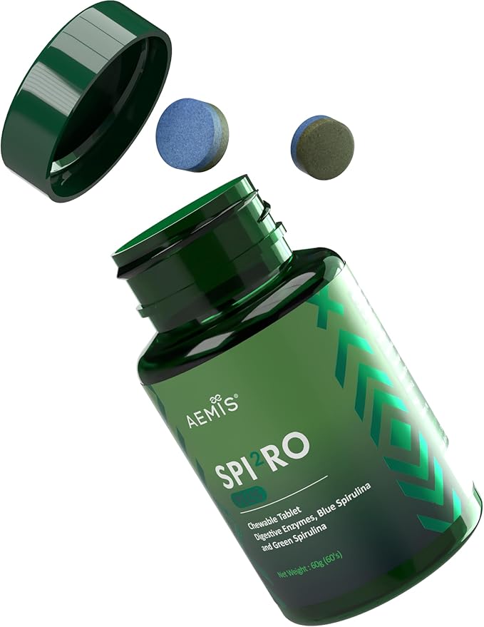 WELLOUS Aemis Spi2ro Plus Spirulina Natural Plant-Based Ingredients Fiber - Natural Nutrient Absorption Beauty Rejuvenation Remove Bad Breath 60 Tablets/Box (Pack of 2)