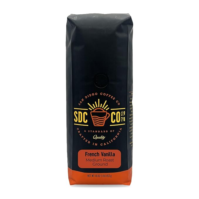 San Diego Coffee French Vanilla Medium Roast Ground Coffee 16-Ounce Bag Café molido tostado