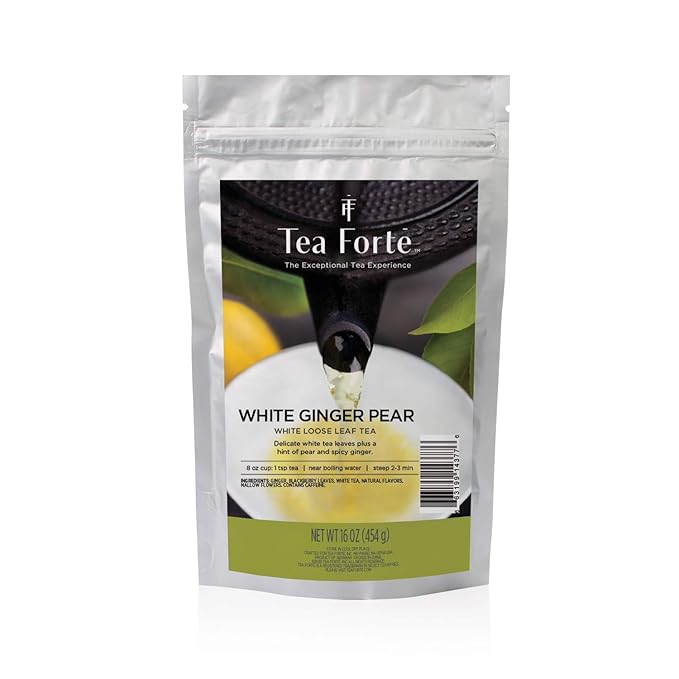 Tea Forte Premium Loose Leaf Tea Blend Resealable 1 Pound Bag Makes 160-175 Cups White Ginger Pear Tea