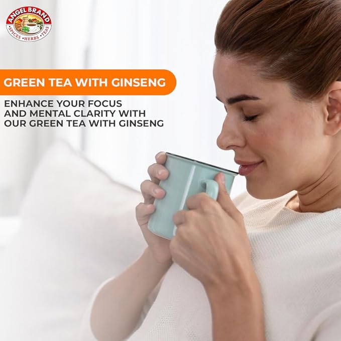 Angel Brand Green Tea with Ginseng Tea Bags 25 Bags per Box Pack of 3 Traditional Green Tea Blend with Ginseng Root Smooth Balanced Flavor