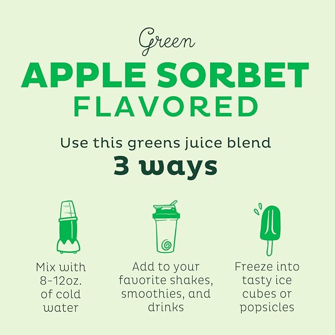 KOS Organic Super Greens Powder Erythritol Free - Plant Based Superfood Blend with Spirulina Chlorella &amp Wheatgrass - USDA Certified Organic Green Juice Smoothie - Apple Flavor - 28 Servings