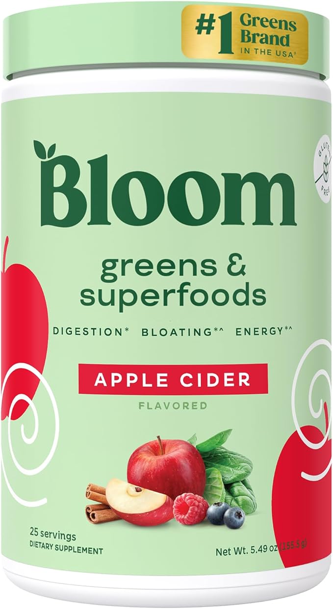 Bloom Nutrition Superfood Greens Powder Digestive Enzymes with Probiotics and Prebiotics Gut Health Bloating Relief for Women Chlorella Green Juice Mix with Beet Root Powder 25 SVG Apple Cider