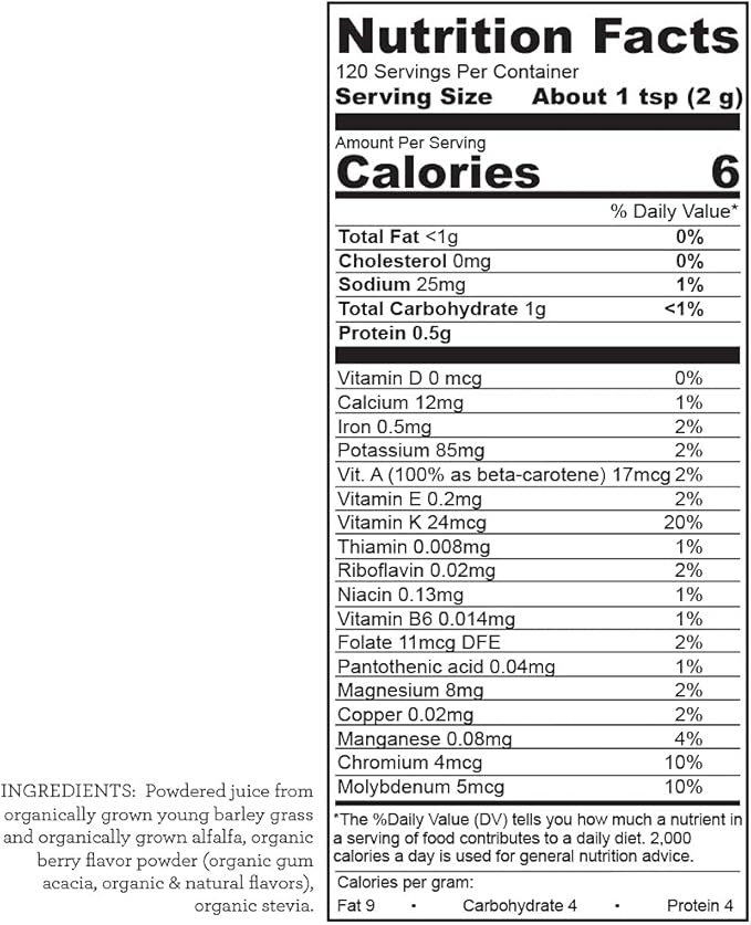 Hallelujah Diet Organic BarleyMax - Barley and Alfalfa Green Juice Powder Berry Flavor 8.5 Ounces (60 Day Supply)