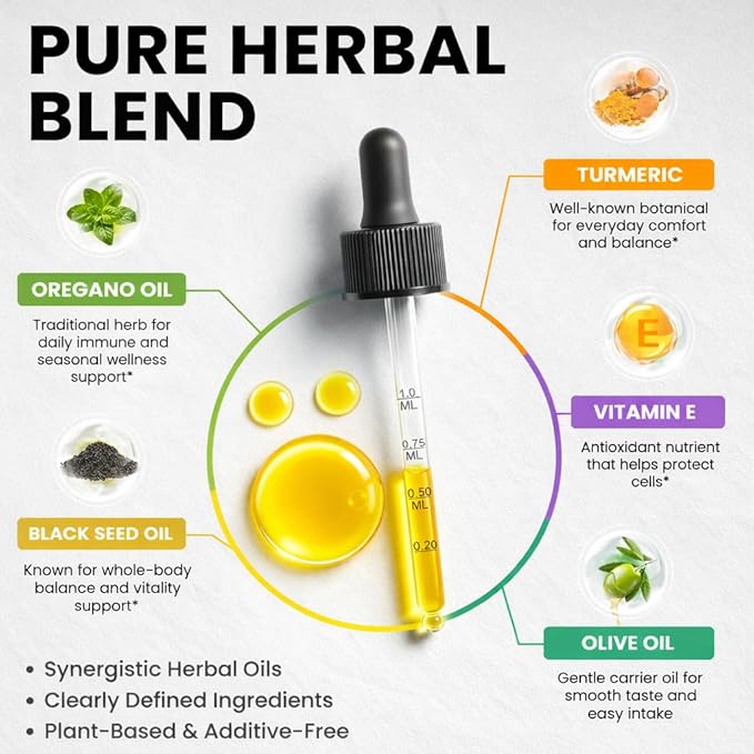 Oil of Oregano Drops with Black Seed Oil Turmeric Oil Vitamin E &amp Olive Oil Based Immune Digestive Cleanse &amp Detox* 80% Carvacrol Cold-Pressed Natural Aceite de Oregano 2 Fl Oz 8 Month S