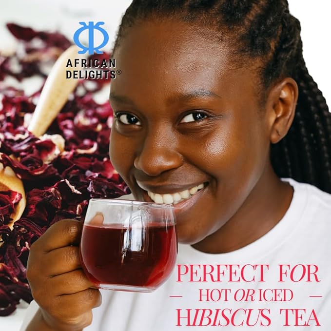 African Delights Hibiscus Tea 16oz – Organic Sorrel Leaves | Flor de Jamaica | Natural Herbal | Edible| Bulk Loose Tea for Brewing
