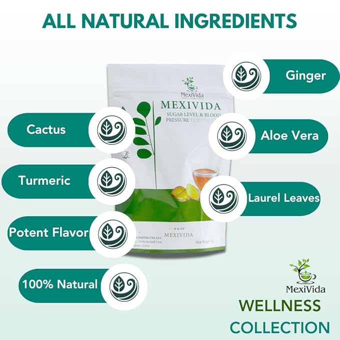 MexiVida Monthly 3Pack Herbal Tea Supports Blood Pressure &amp Sugar Balance All Natural Ginger Turmeric Tea Nutrient-Rich Herbal Tea Caffeine-Free Wellness Tea