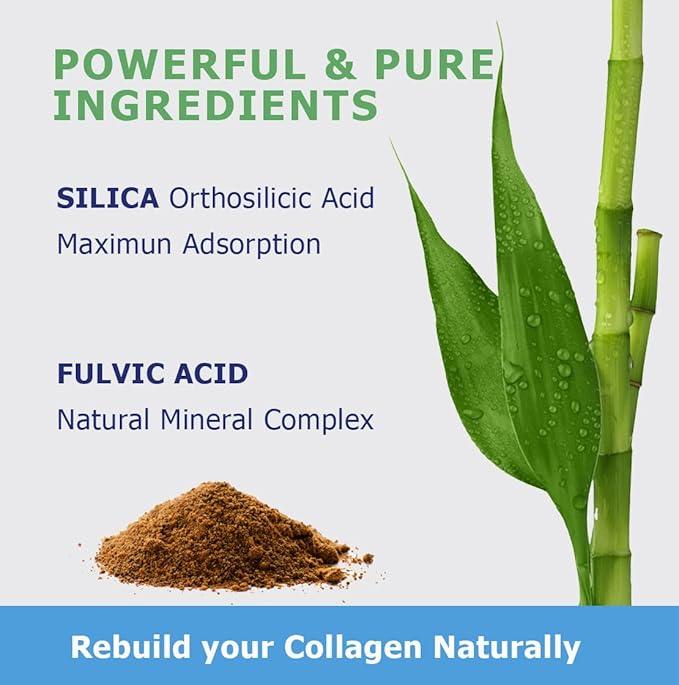 SiPower Silica Vegan Collagen Supplement Drops-Liquid Mineral Orthosilicic Acid (CH-OSA) + Fulvic Acid. Natural Collagen Booster for Joints Bones Hair Skin Nails Immune &amp Digestive Health-4o