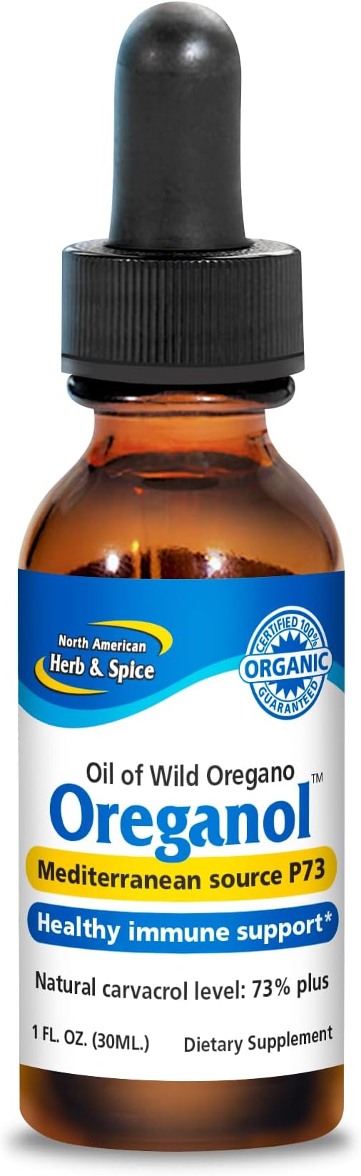 NORTH AMERICAN HERB &amp SPICE Oreganol - 1 fl. oz. - Unprocessed Wild Organic Oregano Oil - Mediterranean Source P73 - Non-GMO - 432 Servings