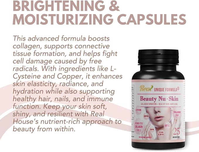 Premium Beauty Skin 25+ | Hydrolyzed Collagen Type I Hyaluronic Acid L-Cysteine Vitamins C A B5 E &amp Biotin Copper | Support Healthy Skin Nails Hair Glowing Look