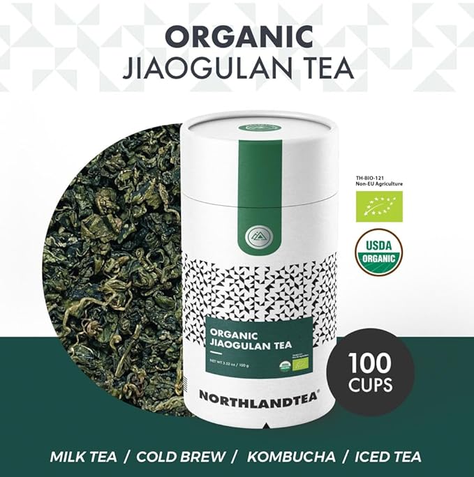 Organic Gynostemma Tea - Jiaogulan Tea 3.52 OZ – Certified USDA &amp EU Organic – Loose Leaf - Caffeine Free - Directly from Thailand Local farmer - Eternal life Herb - Northlandtea