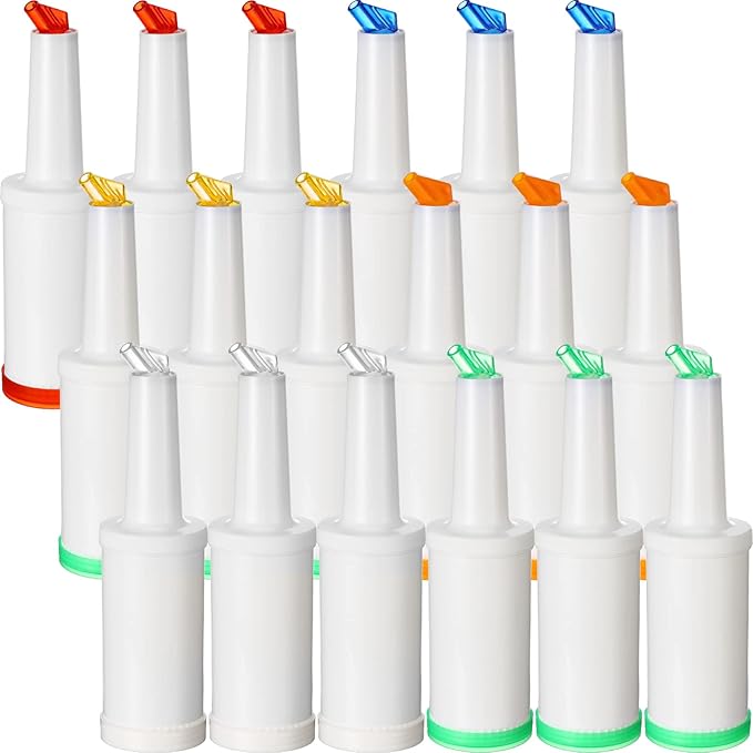 CHENGU 18 Pack 34 oz Bar Pour Colorful Juice Pouring Bottle Containers Plastic Juice Liquor Store in 6 Colors for Bartending Home Kitchen Party Supplies