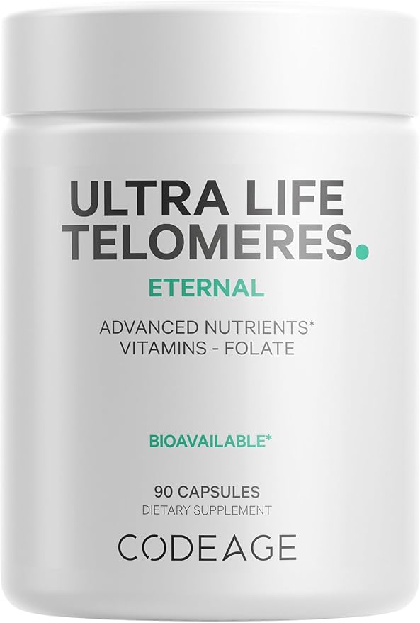 Codeage Ultra Life Telomeres Supplement - 5 MTHF Folate Vitamin B9 Vitamin B12 Methylcobalamin Vitamin D3 L-Theanine Ashwagandha - 3-Month Supply - DNA Methylation Cycle - Non-GMO - 90 Capsules