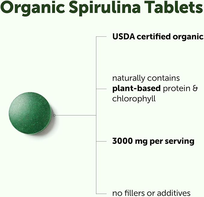 Micro Ingredients Organic Spirulina Supplement 720 Tablets (4 Month Supply) No Filler &amp Non-GMO Rich in Vegan Protein Vitamins &amp Prebiotics Premium Spirulina Pills