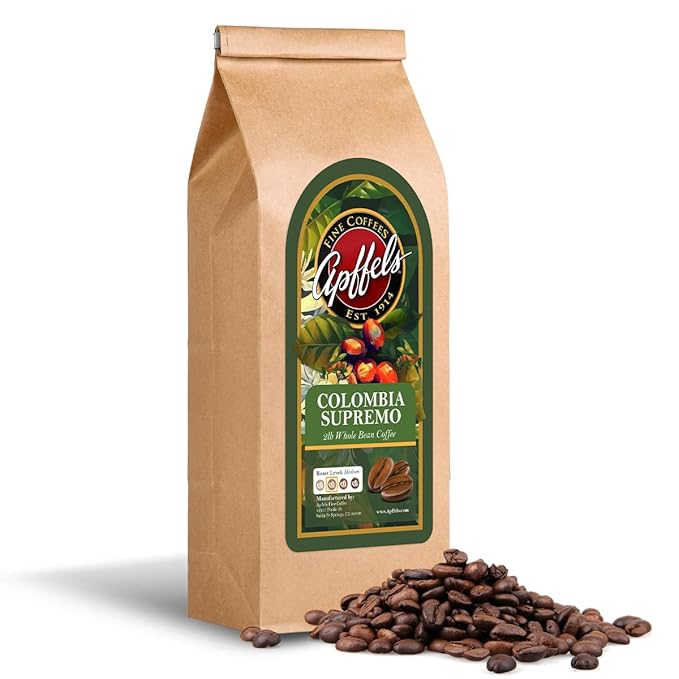 Apffels Colombian Supremo - Whole Bean Medium Roast 100% Arabica Coffee (2lb Bag)