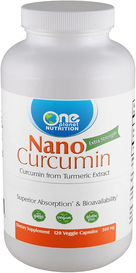 One Planet Nutrition Nano Curcumin 500 mg Veggie Capsules (240 Servings) Family Size Nano for High Absorption Supports Immune Health Non-GMO Vegan Gluten-Free