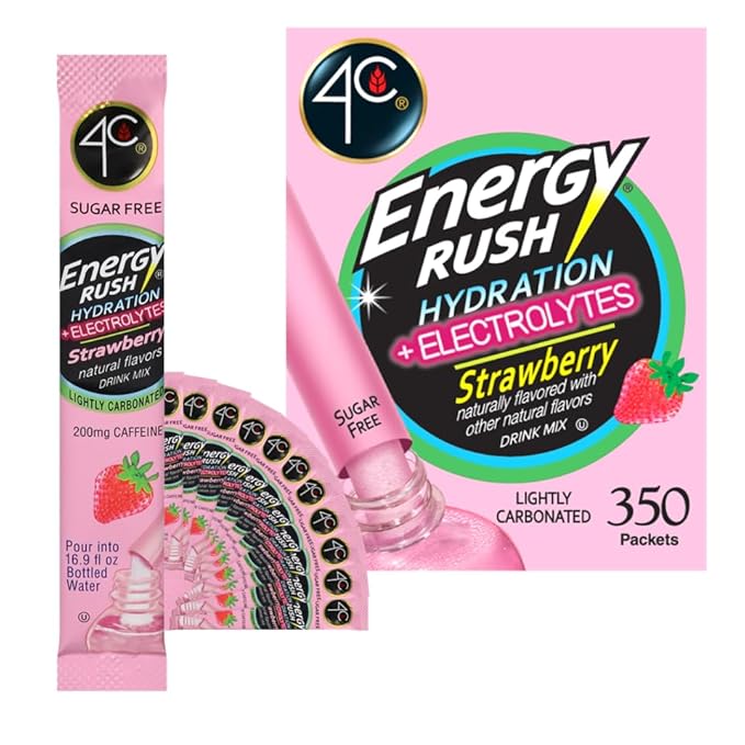 4C Powder Energy Rush Stix Energy Rush - Strawberry Electrolyte 350 Count Bulk Buy Singles Stix On the Go Refreshing Water Flavorings Value Pack