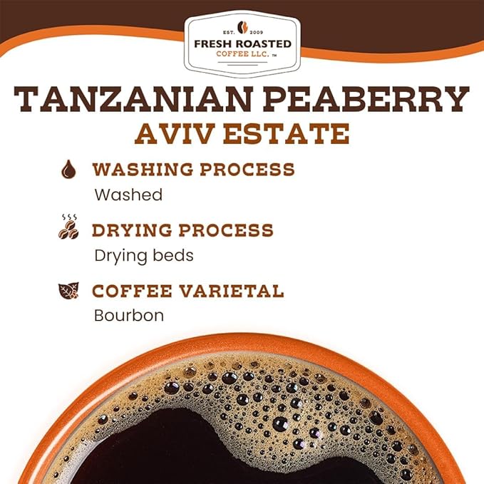 Fresh Roasted Coffee Tanzanian Peaberry Light Roast 72 Pods for K Cup Brewers
