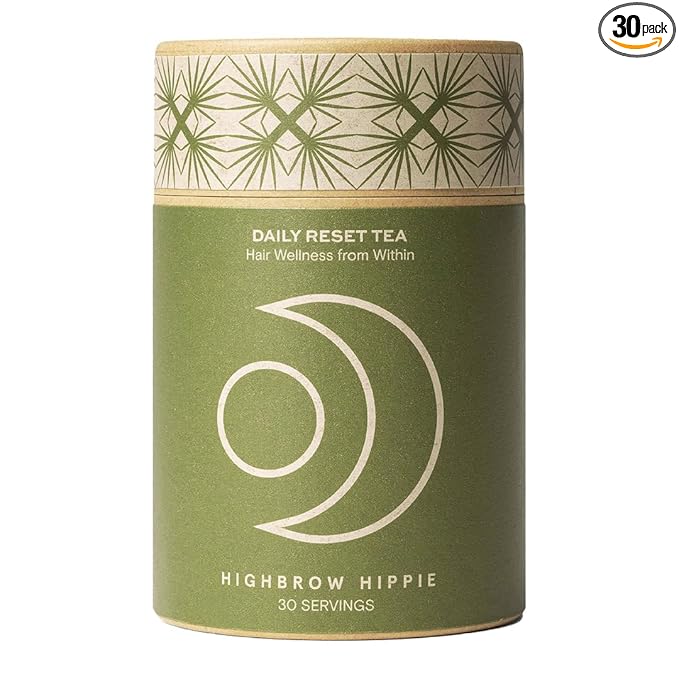 Highbrow Hippie Daily Reset Tea | Hair Wellness From Within Stress Support &amp Circulation Boost | Organic Rooibos Honeybush Ashwagandha Ginger | Caffeine-Free Adaptogenic Blend | 30 Servings