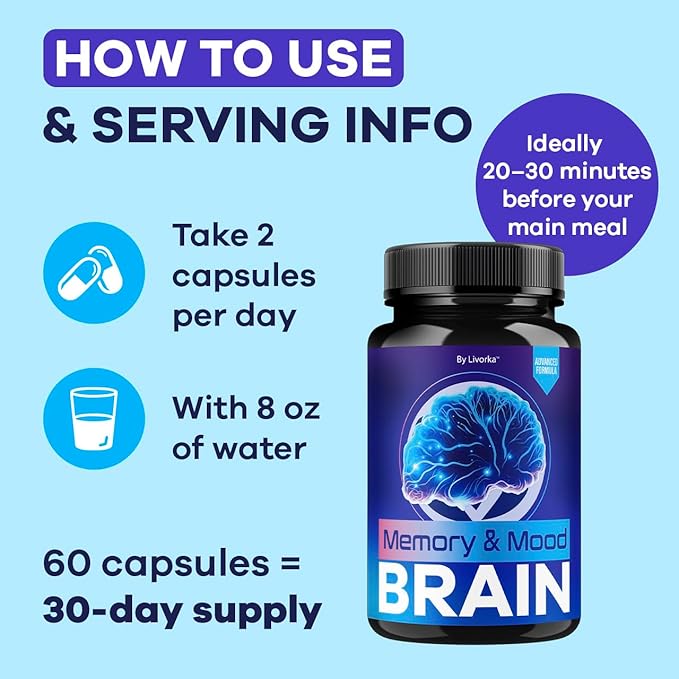 Memory Mood and Brain Capsules - Official Daily Support Brain Health Supplement Pills Advanced Formula Memory &amp Mood Brain &amp Memory Focus Reviews 60 Capsules for 1 Month