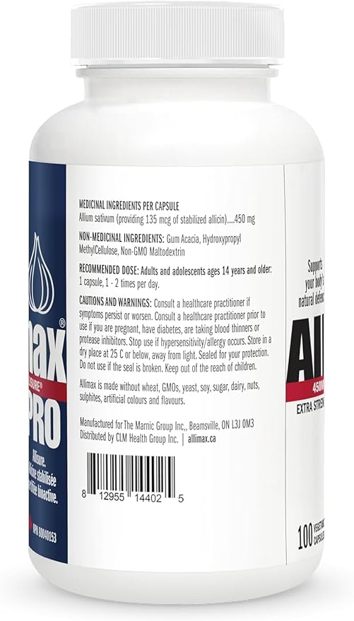 Allicin Garlic Supplement to Support Your Body’s Immune Function. with Stabilized Allicin Extracted from Clean &amp Sustainable Spanish Grown Garlic 450mg 100 Vegicaps