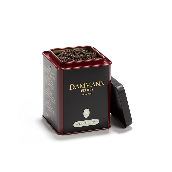 Dammann Freres Loose Leaf India Darjeeling Premium Gourmet Black French Tea Peach Almond Flavors 3.52 Ounce Tin