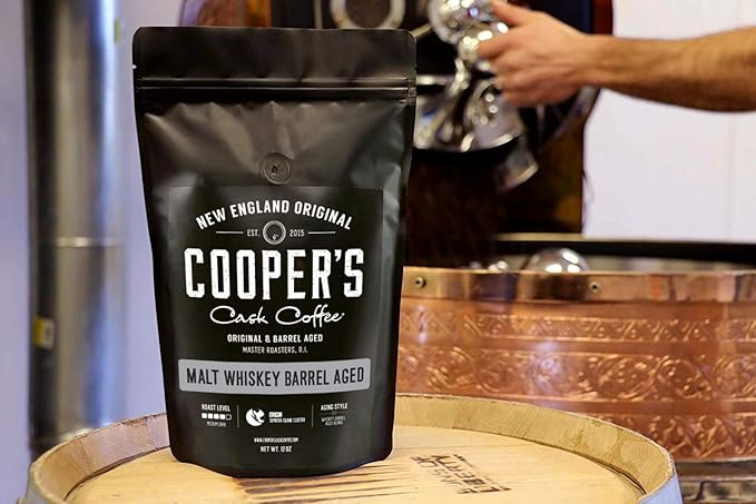 Single Origin Sumatra Coffee Beans Aged in Stout Whiskey Barrels - Ground Coffee - 12 oz and Ethiopian Coffee Raw Beans Aged in Rye Whiskey Barrels - Ground Coffee - 12 oz