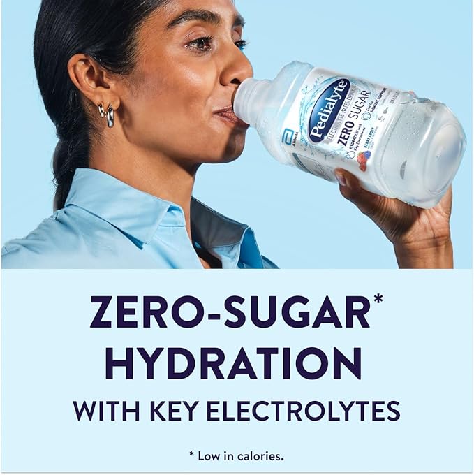 Pedialyte Electrolyte Water with Zero Sugar | Hydration with Key Electrolytes | Great Hydration Low in Calories-| Berry Frost1 Liter(Pack of 8)