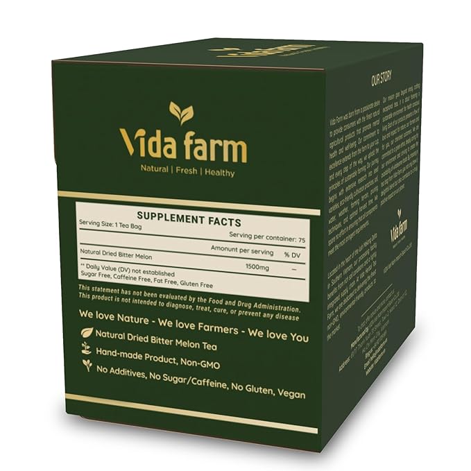 VIDA FARM 75 Premium Bitter Melon Tea Bags Zero Sugar Tea Handpicked 100% Pure and Natural Dried Bitter Melon Non-GMO No Caffeine Gluten-Free Vegan