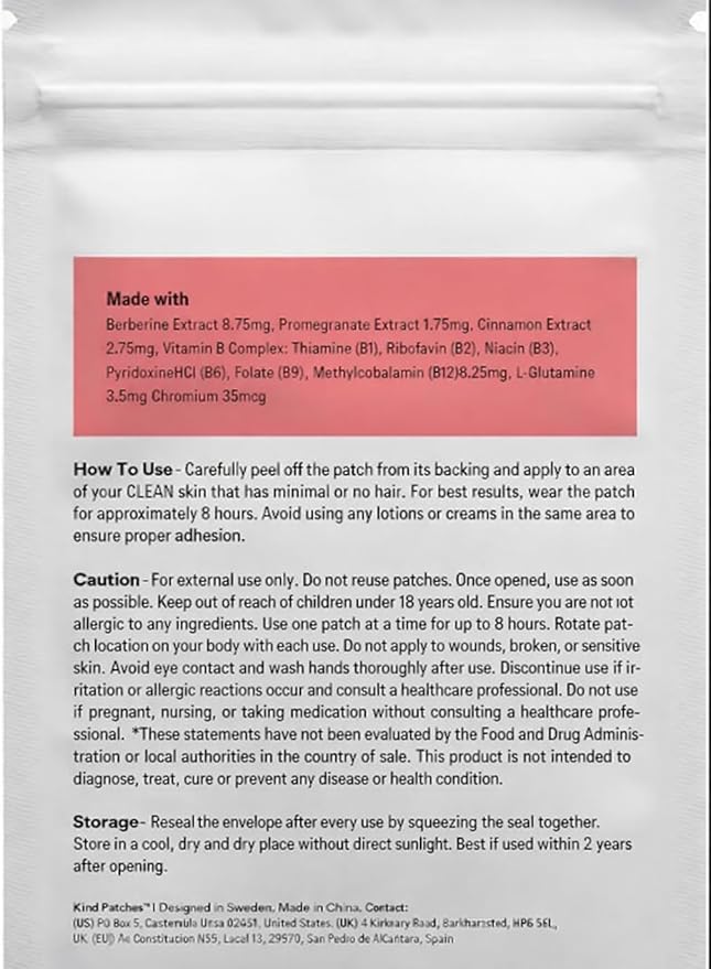 Kind Patches Berberine Patches with L Glutamine Chromium Pomegranate and Cinnamon - 3 Pack 90 Patches