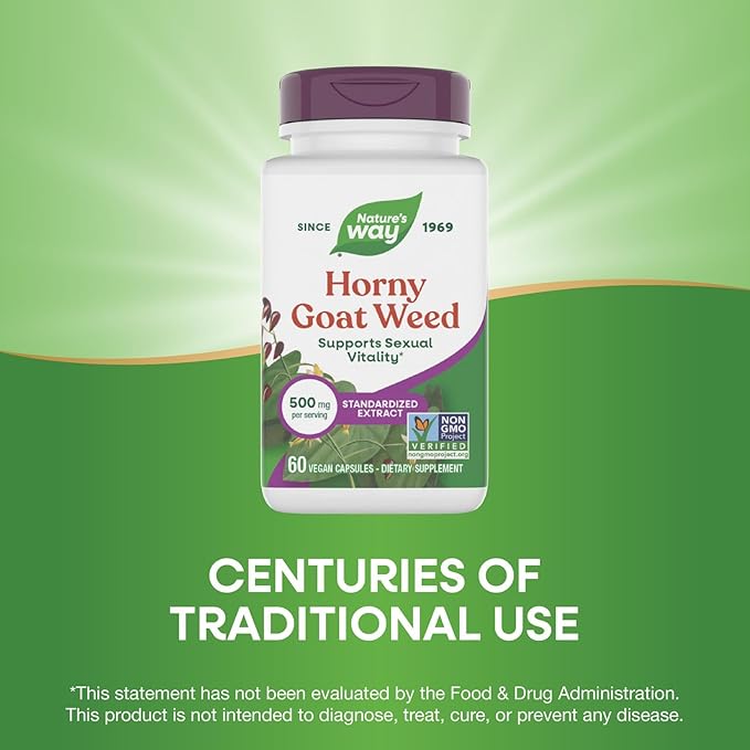 Nature's Way Horny Goat Weed Premium Extract Sexual Vitality* Non-GMO Vegan 60 Capsules