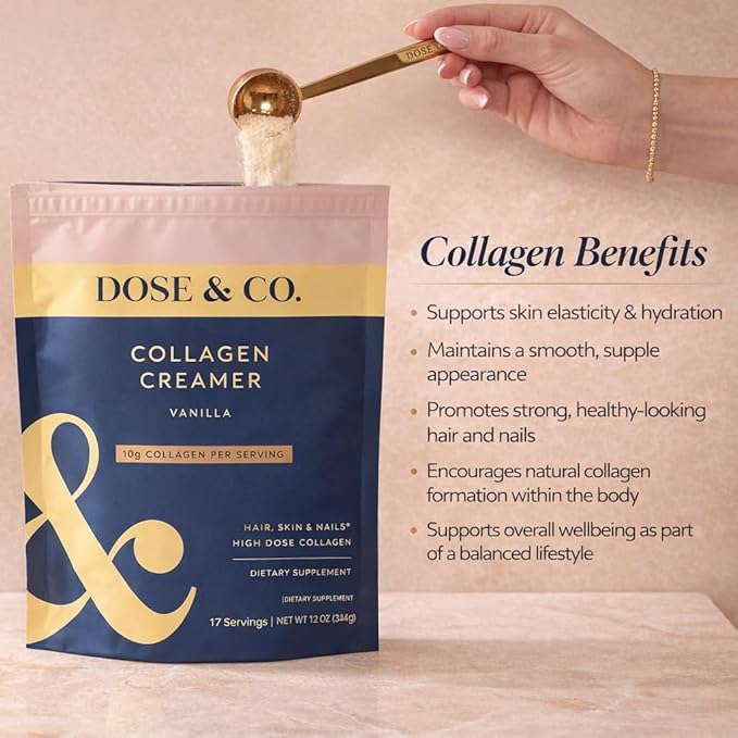 DOSE &amp CO. Collagen Powder Bundle – Unflavored Collagen Peptides (9.6 oz) + Vanilla Collagen Creamer (12 oz) | Hydrolyzed Type I &amp III Bovine Collagen | Supports Hair Skin &amp Nails | Non-G