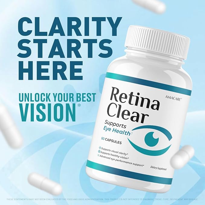 (3 Pack) Retina Clear – Retina Clear Eye Supplement Capsules Reviews Official RetinaClear Vision Support Pills Health Natural Ingredients Vitamin Advanced Formula 180 Capsules for 3 Months