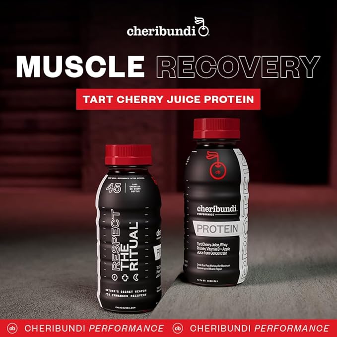 Cheribundi Tart Cherry Juice Protein | Tart Cherry Juice with Whey Protein | Athletes Recovery Drink | Promotes Restorative Sleep Muscle Recovery &amp Boosts Athletic Performance | 8 floz (24 Pack)
