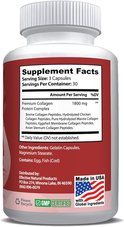 ENP Collagen Complex Type I II III V and X Derived from Non-Vegan Sources Joint Comfort Flexibility and Bone Strength 90ct 30 Day Supply