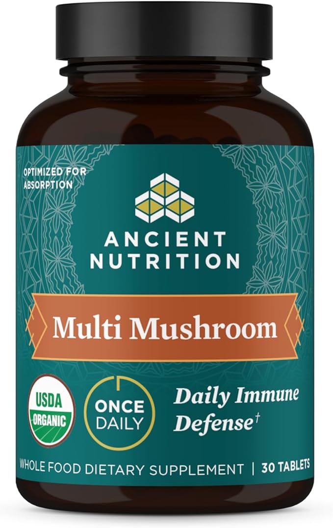 Ancient Nutrition Mushroom Supplement Organic Multi Mushroom Immune Support Tablet Supports Stress Response Gluten Free Paleo and Keto Friendly 30 Count