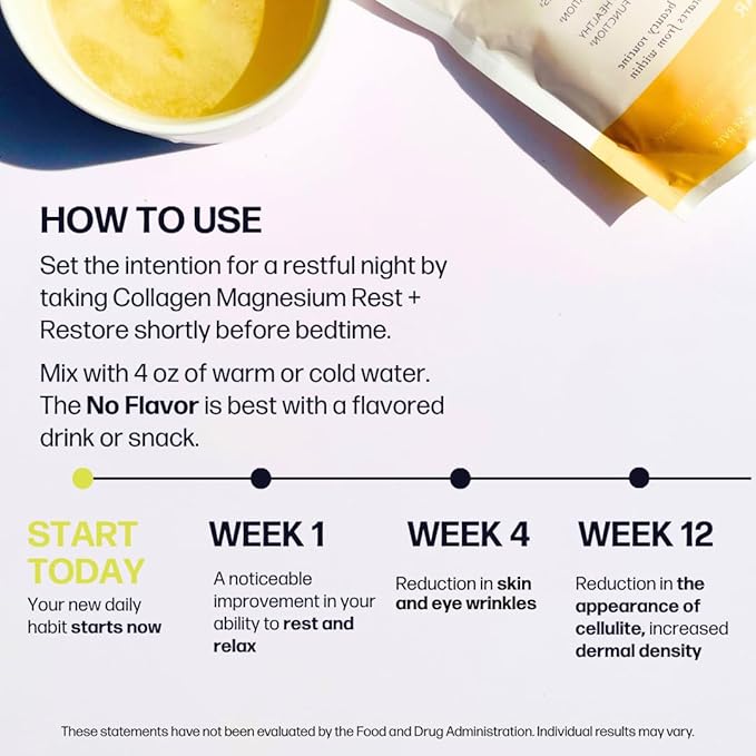 Collagen + Magnesium | VERISOL Bioactive Collagen Peptides Magnesium Glycinate &amp Taurate Salts | Lauren Roxburgh Rest + Restore | Calming Nightly Routine (Honey Lemonade) [30 Serves]