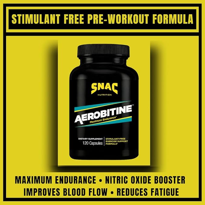 SNAC Aerobitine - Stimulant Free Pre-Workout Supplement for Maximum Endurance. Nitric Oxide Booster Improves Blood Flow Reduces Fatigue &amp Thermogenic Benefits. 120 Veggie Capsules