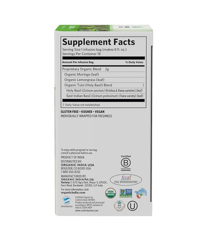 Organic India Energizing Tulsi Herbal Tea Favorites - Breakfast Green Moringa - Holy Basil Adaptogen Vegan USDA Certified Organic Non-GMO - 18 Infusion Bags per Box (Pack of 3)