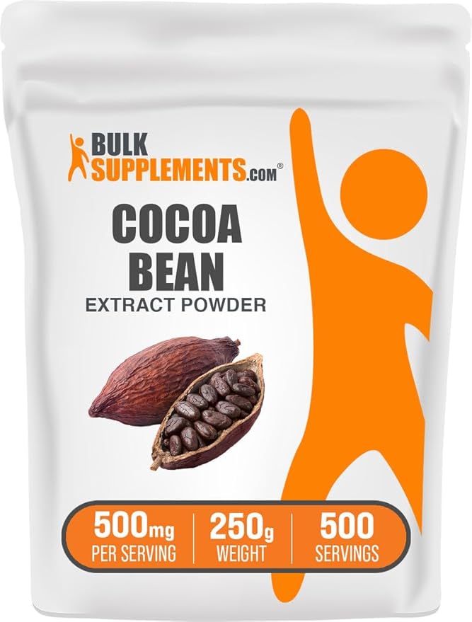 BulkSupplements.com Cocoa Bean Extract Powder - Cocoa Supplement - Unsweetened Vegan &amp Gluten Free 500mg per Serving 250g (8.8 oz) (Pack of 1)