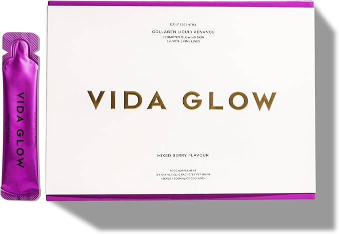 Vida Glow Collagen Liquid Advance – Marine Collagen Peptides with Vitamin C Antioxidants and Manuka Honey – Supports Skin Firmness Hair Thickness and Nail Strength- Berry Flavor