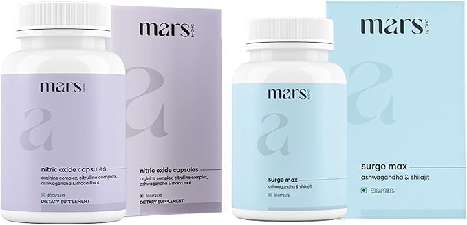mars by GHC Growth Max Combo | Nitric Oxide Capsules + SurgeMax Capsules | Performance &amp Vitality Support | 120 Capsules | Pack of 1