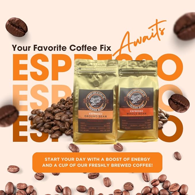 Savior's Blend Coffee Premium Espresso Ground Coffee Dark Roast Colombian-Ethiopian-Peruvian Blend 16 oz