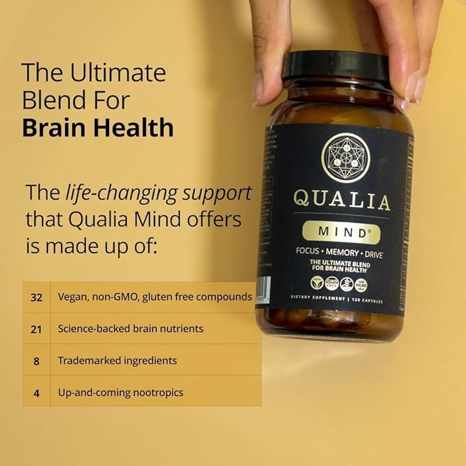 QUALIA MIND | The Ultimate Blend For Brain Health* | Doctor-Formulated Nootropic To Fuel Focus &amp Concentration* | Supports Long Term Brain Health| Maintain Drive &amp Productivity | 6 Week Supply