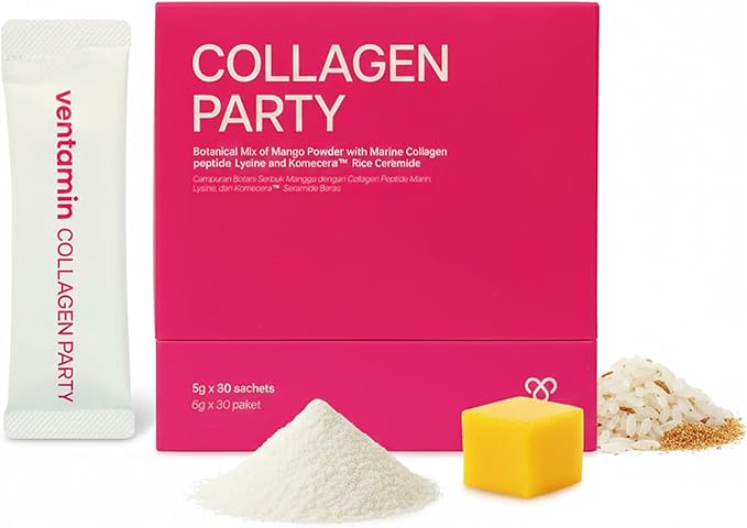 Collagen Party Norwegian Marine Super Collagen Type 1 Peptides Komecera Proline Glycine Mango Flavored for Dry Aging Skin Hair Nail Health | Easily Dissolved | Natural Sourced (1)