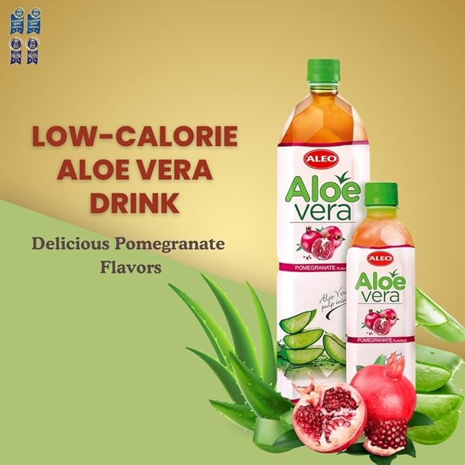 ALEO 0.5L Premium Pomegranate Aloe Vera Drink - Natural No Preservatives No Artificial Colors Superior Taste Award 2025 (24 PCS Pomegranate-0.5L)
