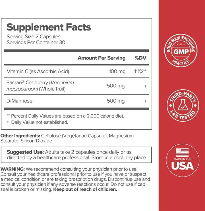 O Positiv URO Urinary Tract Health Supplement for Women 60 Count (Pack of 1) - Urinary Support Vitamins with Pacran Complete Cranberry Extract D-Mannose &amp Vitamin C - Vegan &amp Gluten-Free