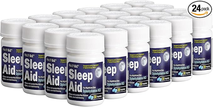 HealthA2Z® Sleep Aid | Diphenhydramine HCl 25mg | 24 Pack of 30 Caplets Each | Regular Strength Sleeping Pills | Value Pack | 720 Caplets Total